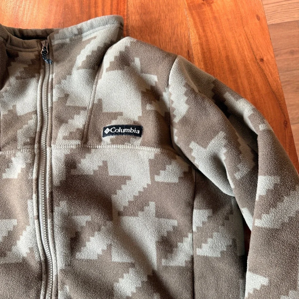 Columbia Men's Green Winter Pass Geometirc Houndstooth Fleece Jacket Size M
